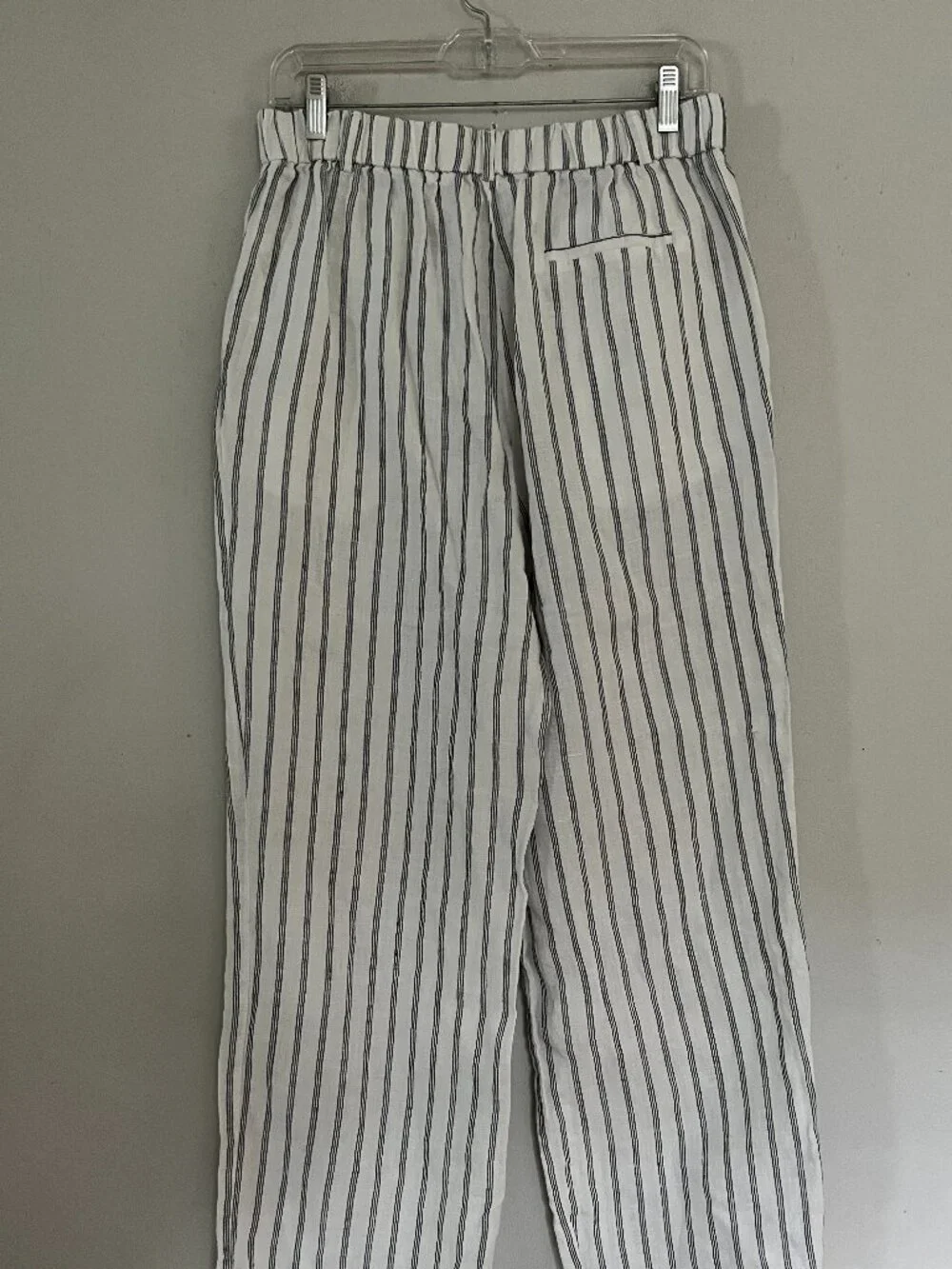 Quince Sz 8 Euro Linen Pleated Trousers White with Black Stripe